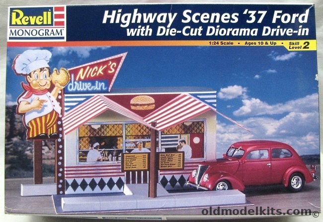 Revell 1/25 1937 Ford Coupe With Die Cut Diorama Drive In - Highway Scenes, 85-7800 plastic model kit